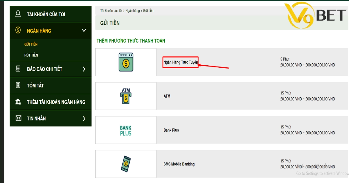 Các phương thức nạp tiền phổ biến tại V9BET