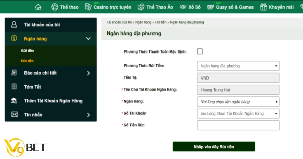 Các phương thức rút tiền tại nhà cái V9BET